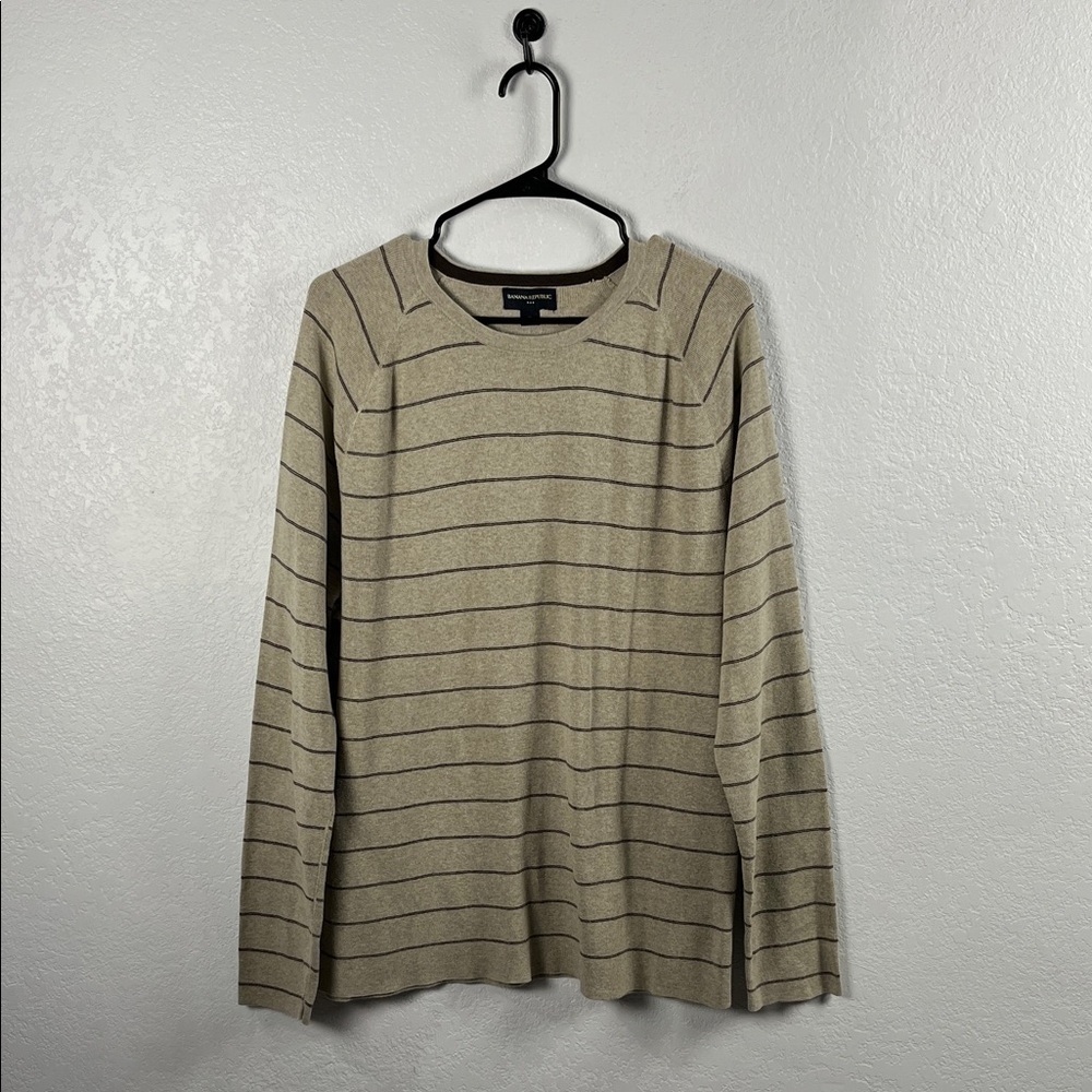 Banana Republic Women’s Tan Brown Striped Knit Sweater Long Sleeve Sz XL Cotton